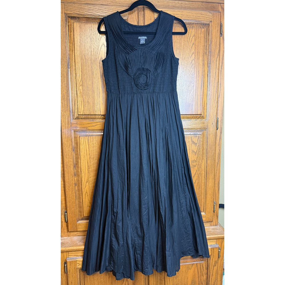 Chelsea & Theodore Black Peasant Flare Sundress Smocked Dress Boho Sz M